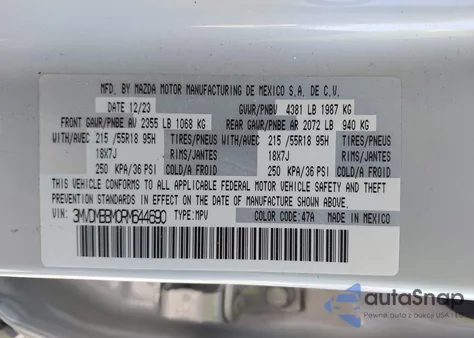 2024 Mazda Cx-30 2.5 S Select Sport from USA, damaged, VIN 3MVDMBBM0RM644690